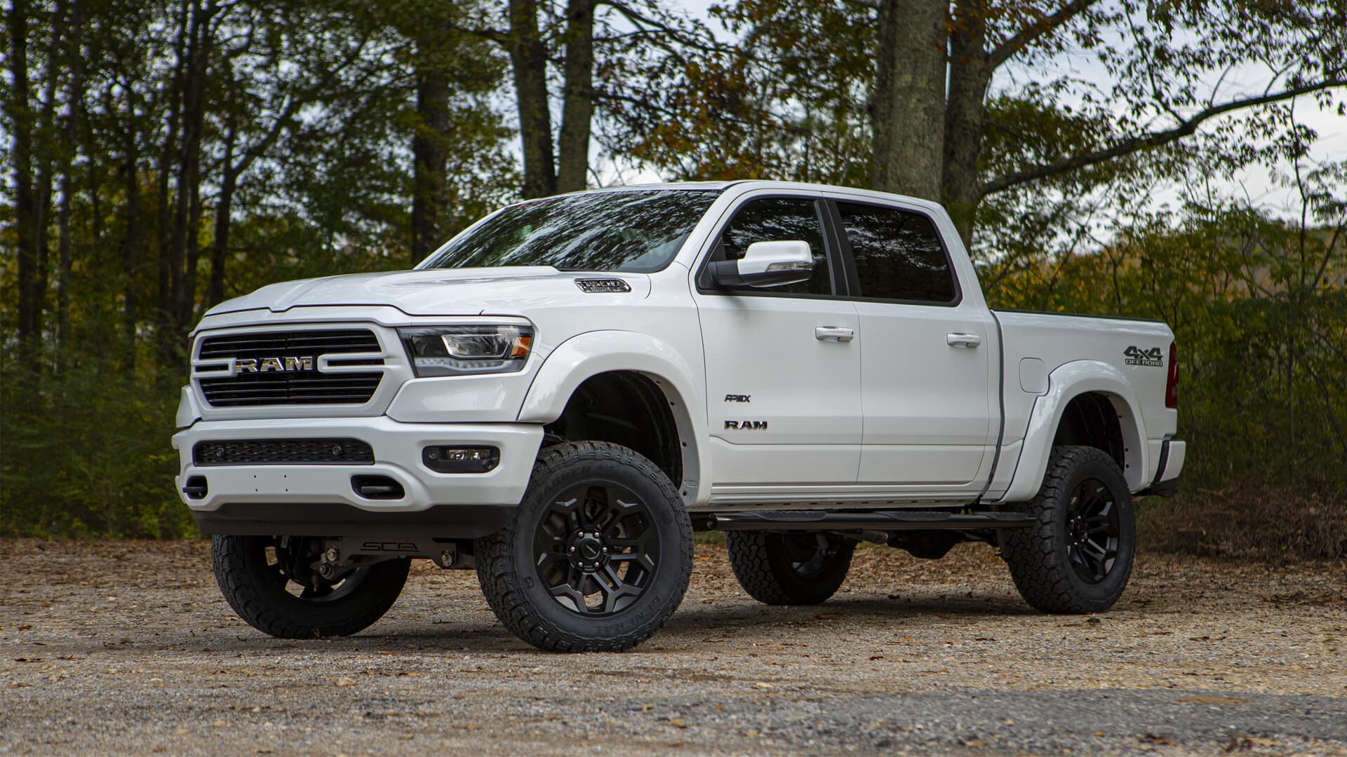 SCA RAM 1500 Apex Side Angle in White.