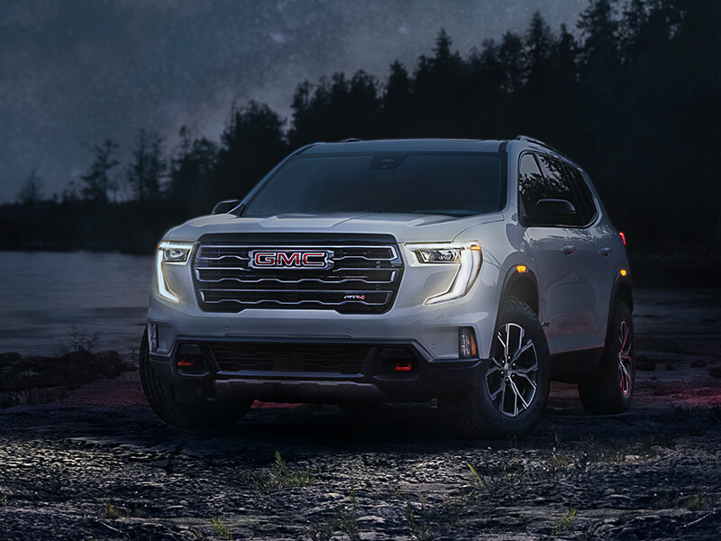 The New GMC Acdia AT4 prepares for a nighttime drive, get your Acadia at York GM near Crawfordsville, Indiana.