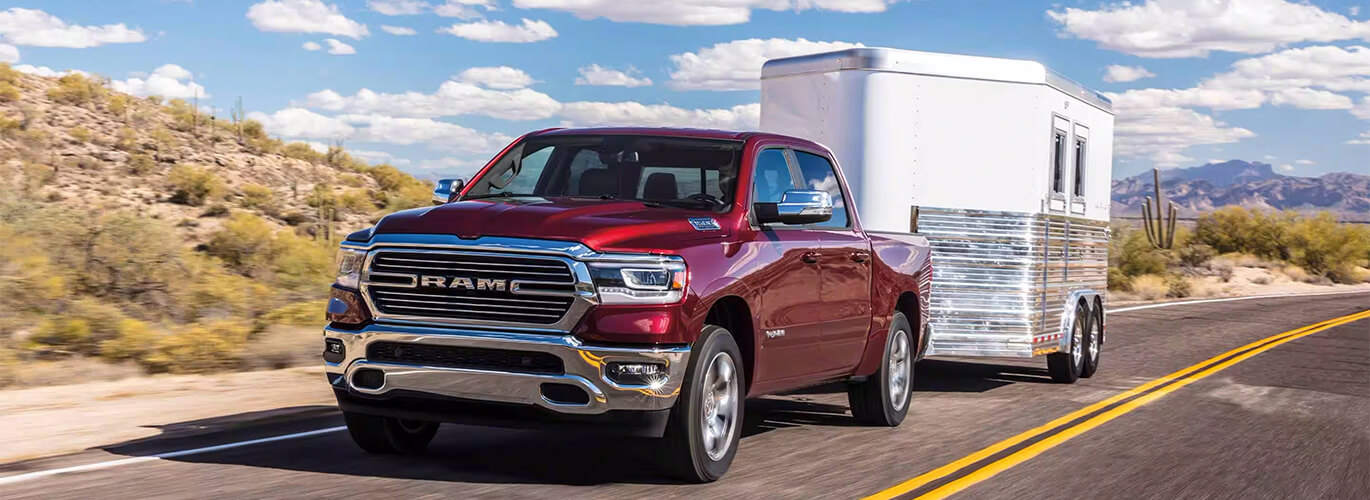 The 2024 RAM 1500 can tow up to 12,750 pounds. See the power for yourself at York CDJR near Avon, Indiana.