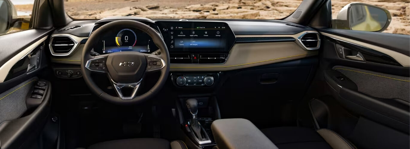 See the spacious interior of the 2024 Chevy Trailblazer at York Chevy near Bloomington, Indiana.